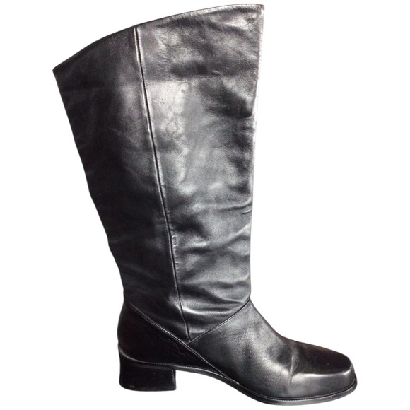 Black Heeled Leather Boots with Chunky Heel size 8 - Picture 1 of 7